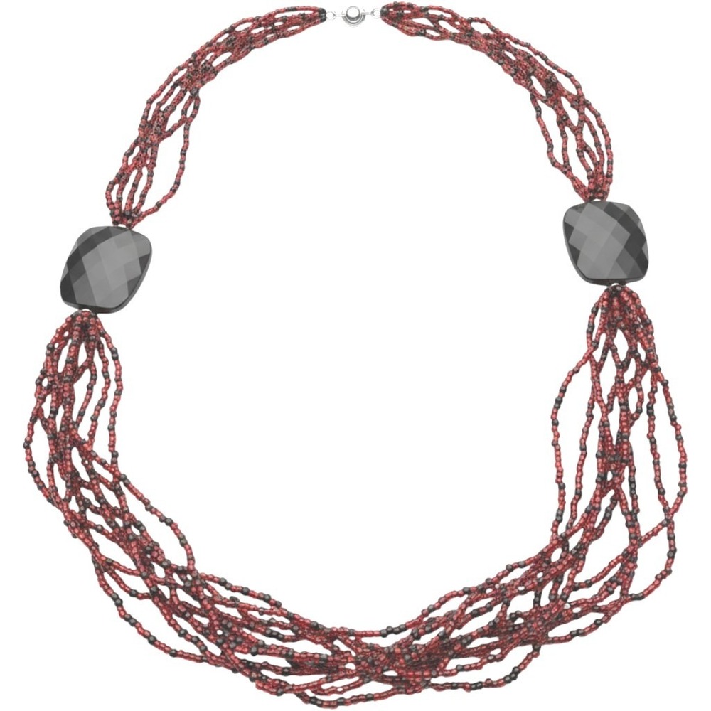 Teng Yuo Multi Strand Seed Red Bead Necklace Faceted Focal Stones Magnetic Clasp